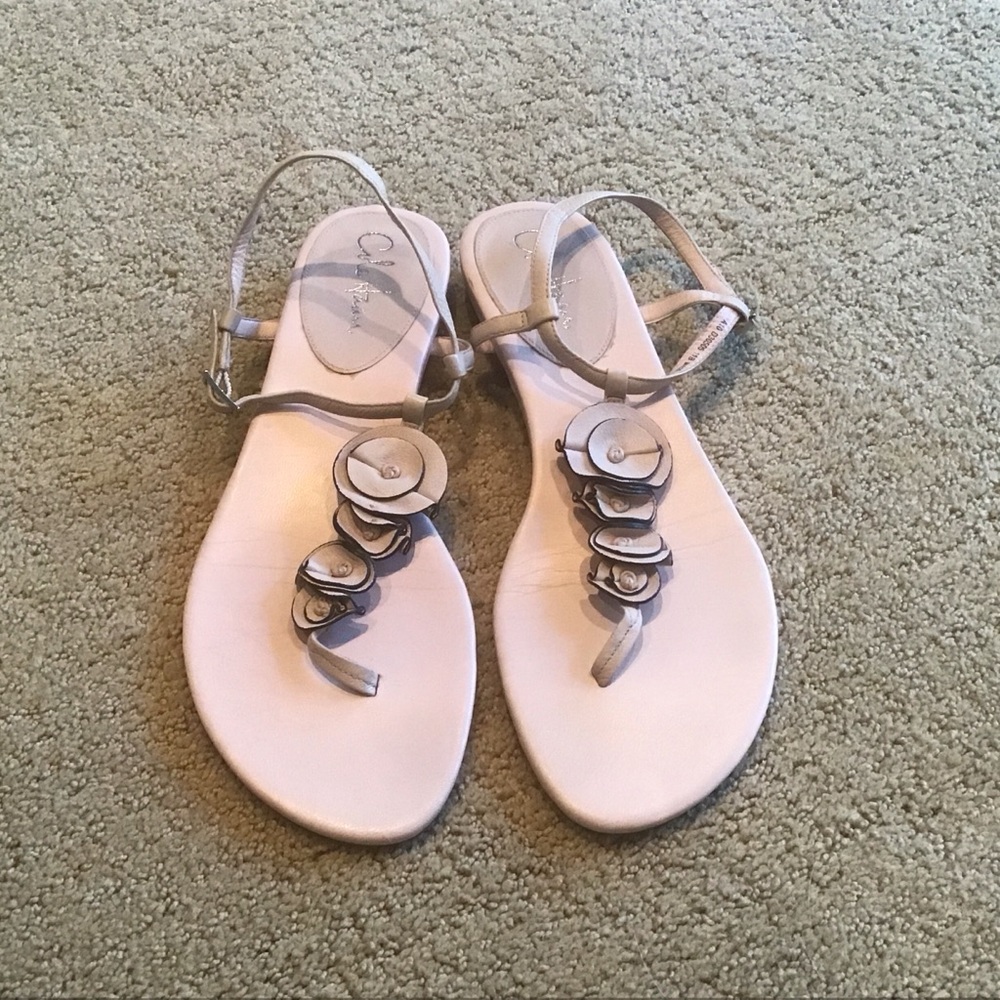 Cole Haan Nike Air Light Pink Leather Floral Thong Flat Sandals Shoes 11